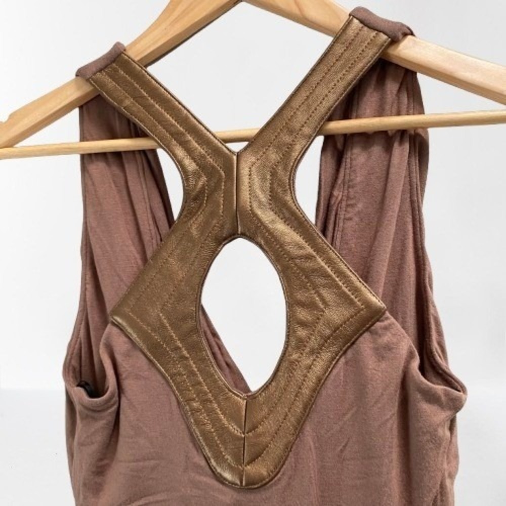 NEW Sky Women's Cowl Neck Brown Metallic Bronze Leather Racerback Top‎ Medium